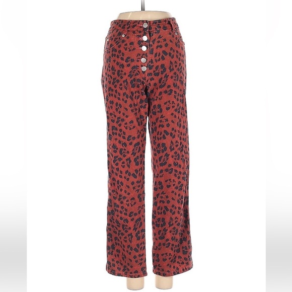 Miaou Red Leopard Cropped Jeans 24 - Picture 2 of 3
